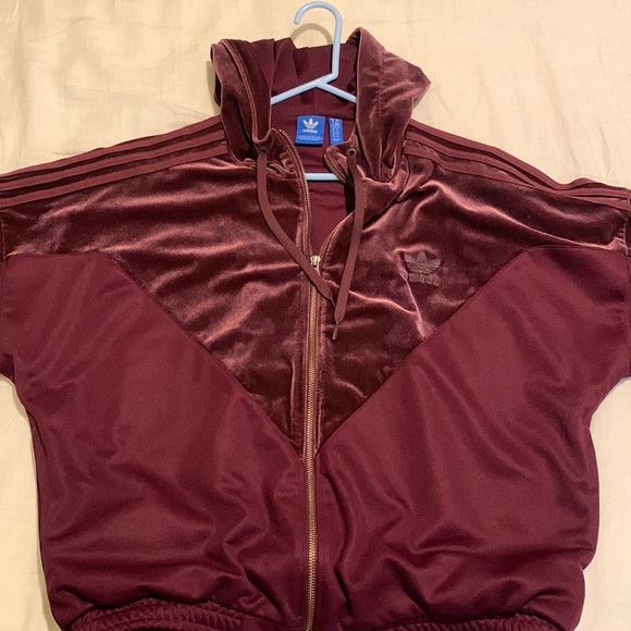 Adidas Originals Maroon Velvet Track Jacket - Picture 2 of 7